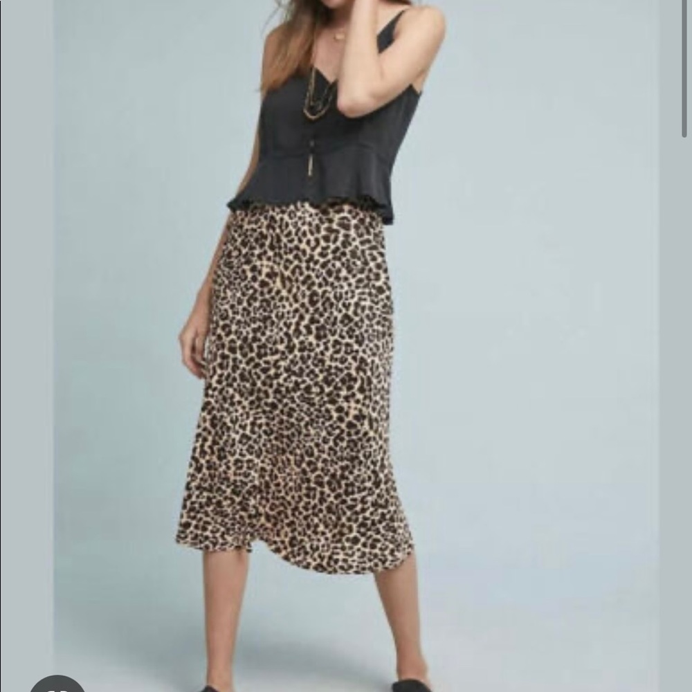 Anthropologie Bias Leopard Midi skirt